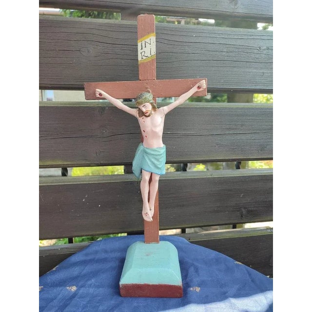 Pre-War Wooden Standing Crucifix, 1890s For Sale - Image 9 of 9