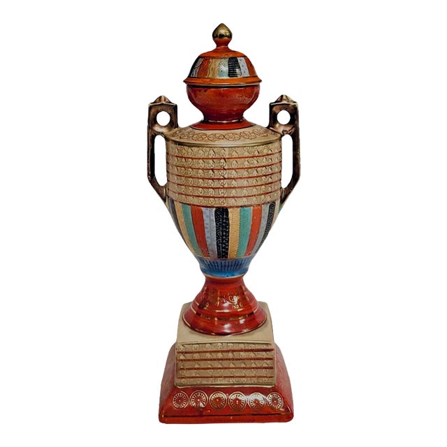 Antique Japanese Thousand Faces Egyptian Revival Covered Pedestal Urn, Circa 1920 For Sale