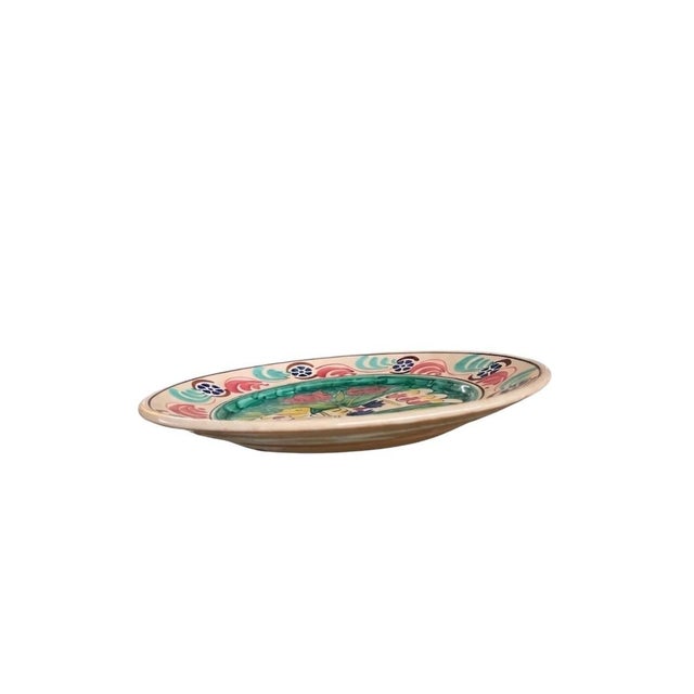 Vintage Hand-Painted Mediterranean Style Terracotta Ceramic Wall Hanging Plate - Bird & Tulip Motif For Sale In West Palm - Image 6 of 12
