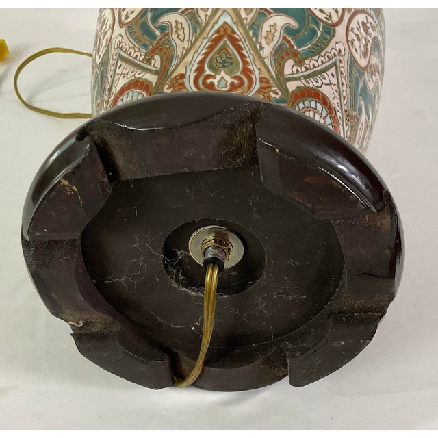 Paint Mid Century Hand Painted Raised Enamel and Gold Accented- Paisley Chinoiserie Ginger Jar Style Lamp For Sale - Image 7 of 9