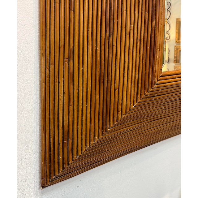 Vintage 3-Dimensional Pencil Reed Coastal Beveled Mirror For Sale - Image 4 of 8