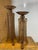 Pair of MCM Amber Acrylic Bamboo & Copper Candle Holders: Large: 5” Dia x 14” H Small: 4.75 “ Dia x 11.5” H