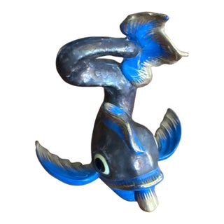 Rare 2002 Herend Hungary Porcelain Leaping Dolphin Koi Figurine in Bronze Fishnet (Model 5389) For Sale