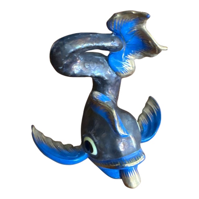 Rare 2002 Herend Hungary Porcelain Leaping Dolphin Koi Figurine in Bronze Fishnet (Model 5389) For Sale