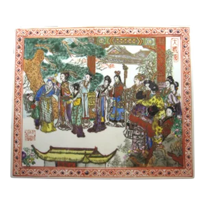 Late 1800s Famille Verte Porcelain Plaque Tile a Dream of Red Mansions Kangxi