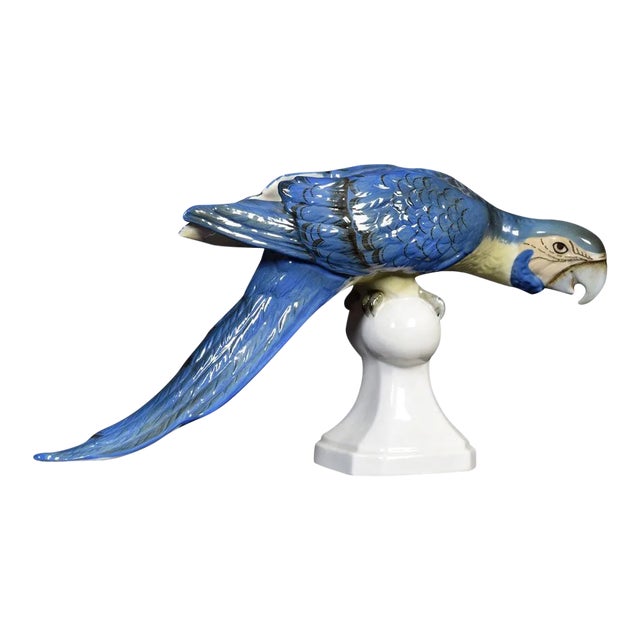 Mid Century Tropical Ceramic Blue Macaw by Royal Dux For Sale