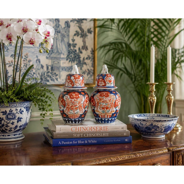 Ceramic Japanese Meiji Porcelain Imari Jars W/Foo Dog Lids, a Pair For Sale - Image 7 of 7