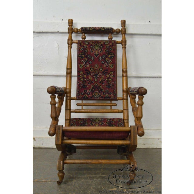 Antique 19th Century Victorian Carpet Upholstered Platform Rocker