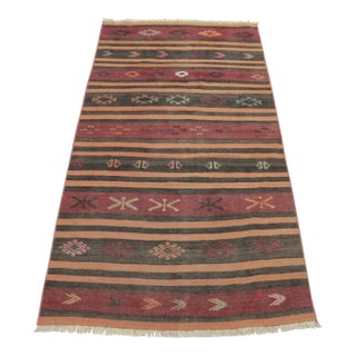 1950s Turkish Southwestern Red Striped Hand Knotted Cicim Kilim Rug For Sale