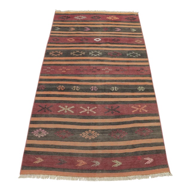 1950s Turkish Southwestern Red Striped Hand Knotted Cicim Kilim Rug For Sale