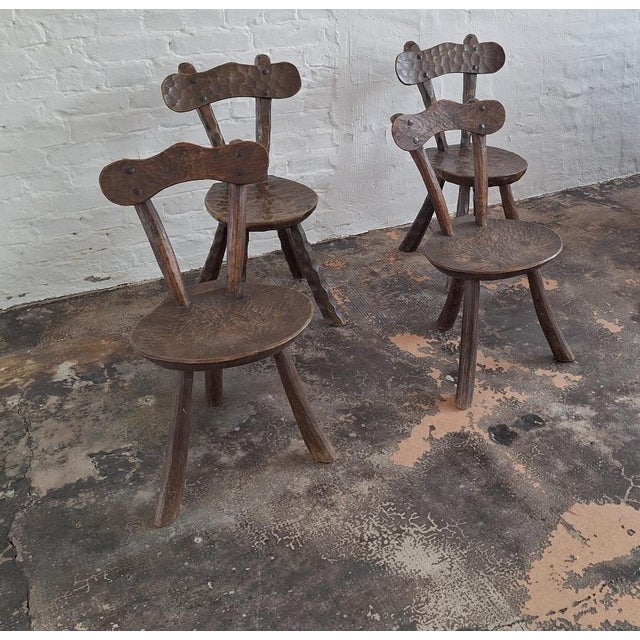 Brutalist French Hand-Carved Dining Chairs After Alexandre Noll, 1950s, Set of 4 For Sale - Image 9 of 9