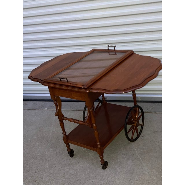 Antique Oak Drop Leaf Tea or Bar Cart With Glass Tray Chairish