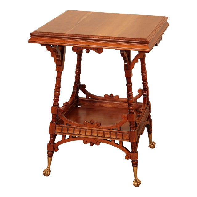 Antique Victorian Carved Cherry Two-Tier Lamp Table For Sale