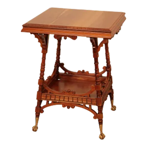 Antique Victorian Carved Cherry Two-Tier Lamp Table