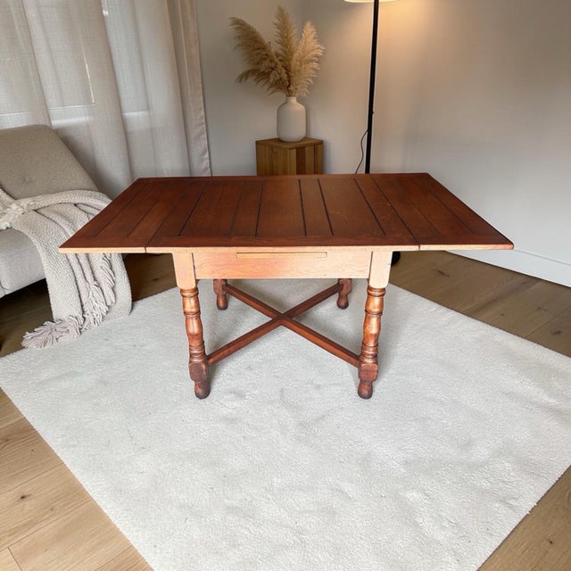 1930s 1930s Professionally Restored English Draw-Leaf Dining Table – Solid & Sturdy Solid Oak For Sale - Image 5 of 12