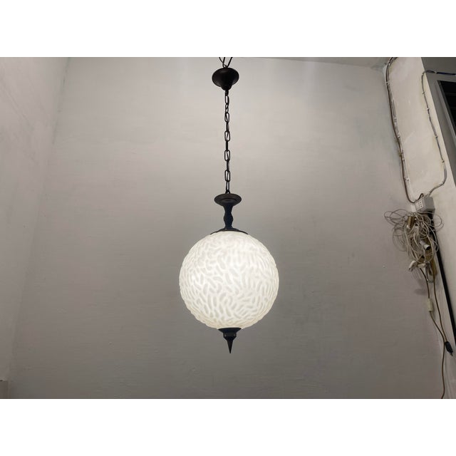 Opaline Glass Bronze Pendant Light, 1950s For Sale - Image 4 of 12