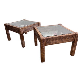 Vintage 1980s Modular Rattan Coffee Tables/Side Tables -A Pair For Sale