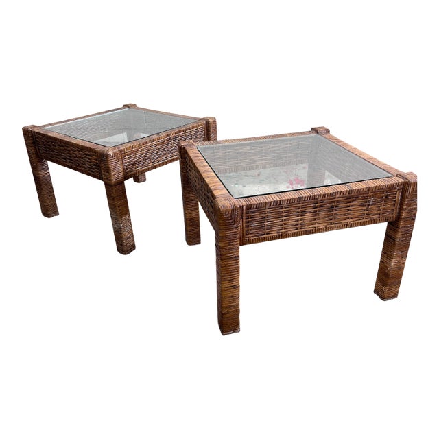 Vintage 1980s Modular Rattan Coffee Tables/Side Tables -A Pair For Sale