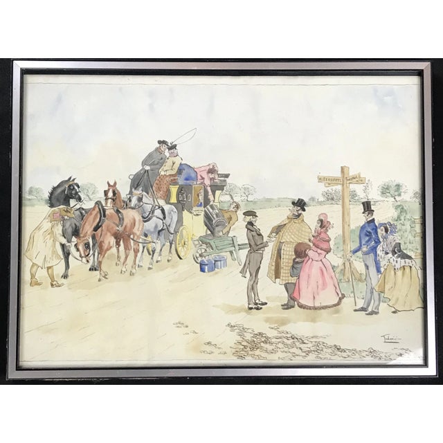 Early Framed British Watercolor Stagecoach Scene signed. DETAILS Country: UK Condition: Very Good Year: 1880 Dimensions: H...