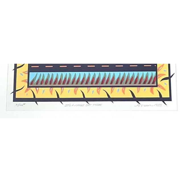 Abstract Roger Brown M Brown "It's a Jungle Out There" Signed Wood Cut 1988 For Sale - Image 3 of 5