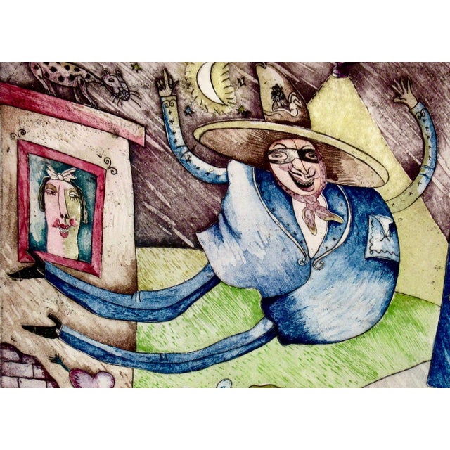 Figurative Jose Esteban Martinez Flying Man C. 1990 Original Print For Sale - Image 3 of 6