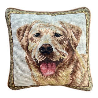 Vintage Golden Retriever Needlepoint Pillow For Sale