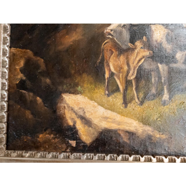 19th Century English or Continental Painting of Cow and Calf in Highlands For Sale - Image 10 of 17