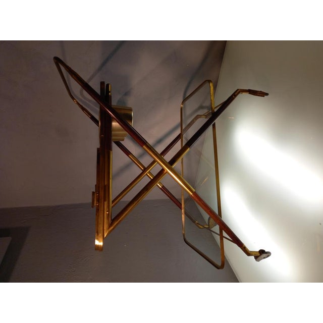 Brown Trolley in Wood and Brass with Bottle Holder and Removable Tray by Cesare Lacca, 1950s For Sale - Image 8 of 11