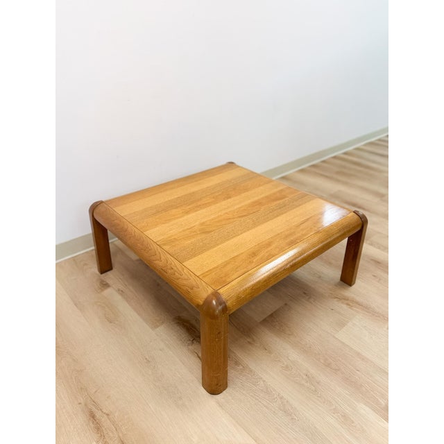 Altavista Lane Vintage Lane Altavista Walnut Coffee Table MCM Square Blonde Wood Round Edges For Sale - Image 4 of 12