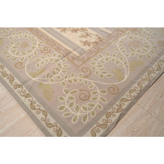 French Country 9x12 Vintage Aubusson Flat Weave Wool Rug, Lilac Grey Fern Stripe For Sale - Image 3 of 10
