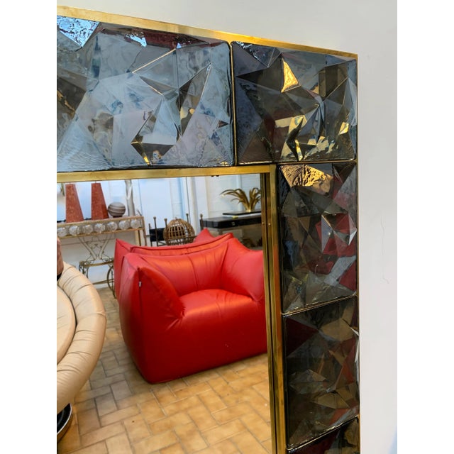 Not Yet Made - Made To Order Contemporary Brass Mirror with Gray Murano Glass, Italy For Sale - Image 5 of 11