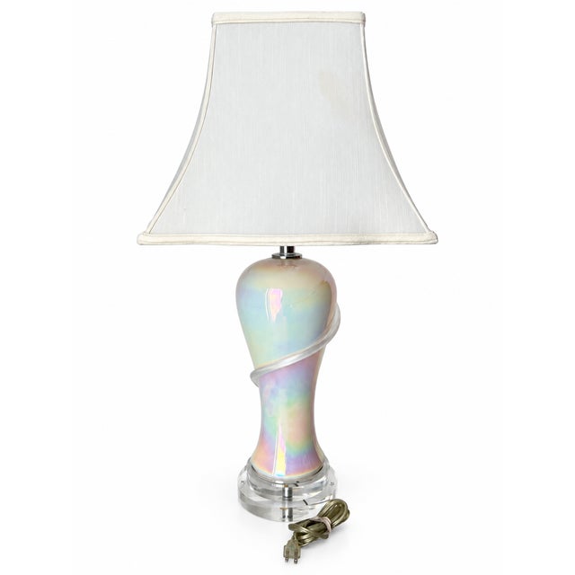 Iridescent Pearlescent Spiral Ribbon Table Lamp With Clear Tiered Base For Sale - Image 4 of 17