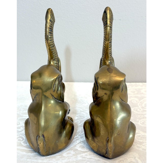 Mid 20th Century Vintage 1960's Brass Elephant Bookends Made in Korea- A Pair For Sale - Image 5 of 12