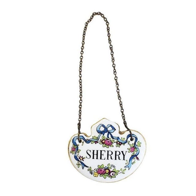 Mid 20th Century Staffordshire Ceramic Antique Hand Painted Bone China Liquor Sherry Bottle Tag For Sale - Image 5 of 5