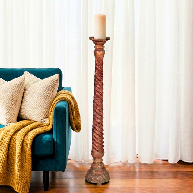 Dimensions: 7" W x 7" D x 48" H Vintage, hand carved bed post with a beautiful painted patina has been repurposed to craft...