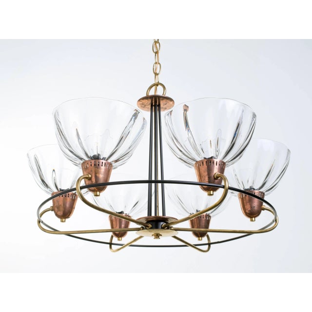 Metal Italian Brass Copper Blown Glass Chandelier For Sale - Image 7 of 10