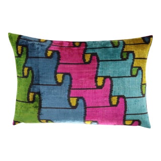 Handmade Multi Color Silk Velvet Throw Pillow & Down Insert For Sale