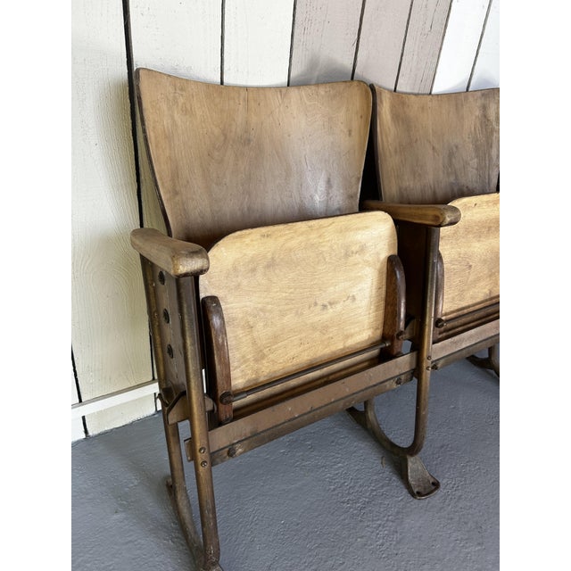 Metal Vintage Four Row Cinema Armchairs in Bentwood and Patinated Tubular Steel, 1940s For Sale - Image 7 of 9