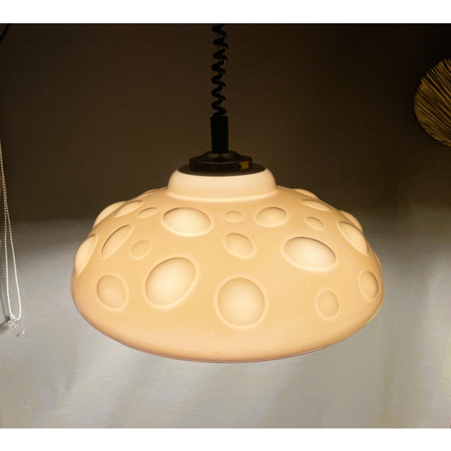 Plastic Mushroom Colored Acrylic Retractable Pull Down Dining Room Pendant Lamp, 1970s For Sale - Image 7 of 12