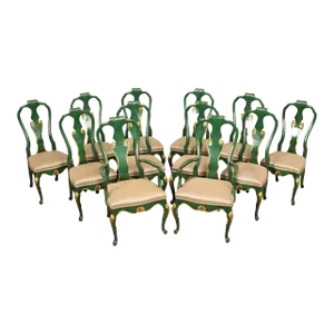 Karges Rococo Style Green and Gold Set of 12 Dining Chairs