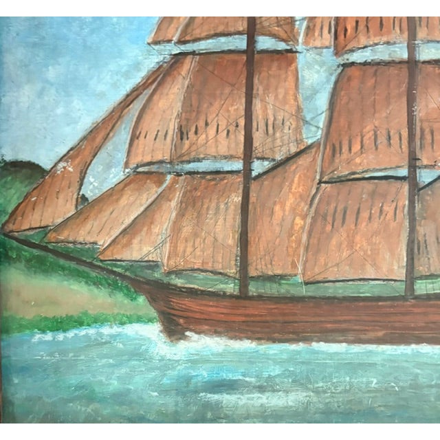 Late 19th Century Antique American Folk Art Painting - Clipper Ship With an American Flag For Sale - Image 5 of 10