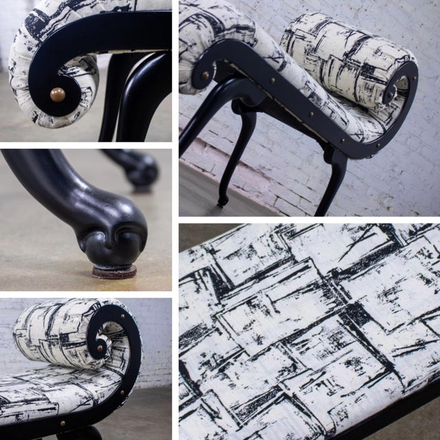 1930-1940’s Hollywood Regency Chaise Style Bench by Irving Chase Manufacturing Scrolled Arm & Black Painted Frame For Sale - Image 10 of 18