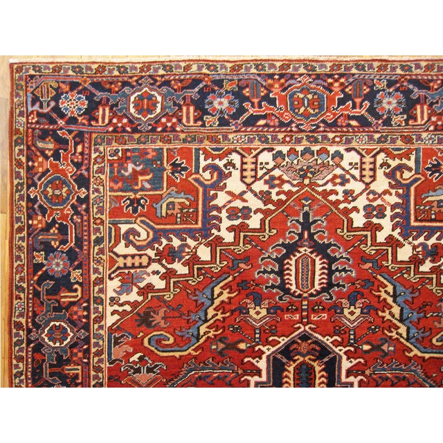 Textile Vintage Persian Decorative Oriental Heriz Rug in Room Size For Sale - Image 7 of 10
