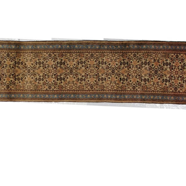 This master piece is a wool pile genuine hand woven vintage Persian Tafresh runner in excellent condition. Vegetable dye ....