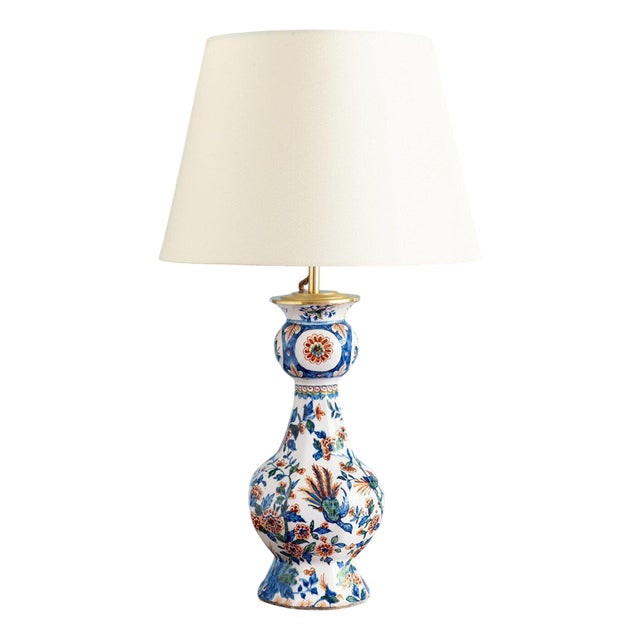 Polychrome Garlic Neck Vase Lamp from Dutch Delftware, 18th Century For Sale