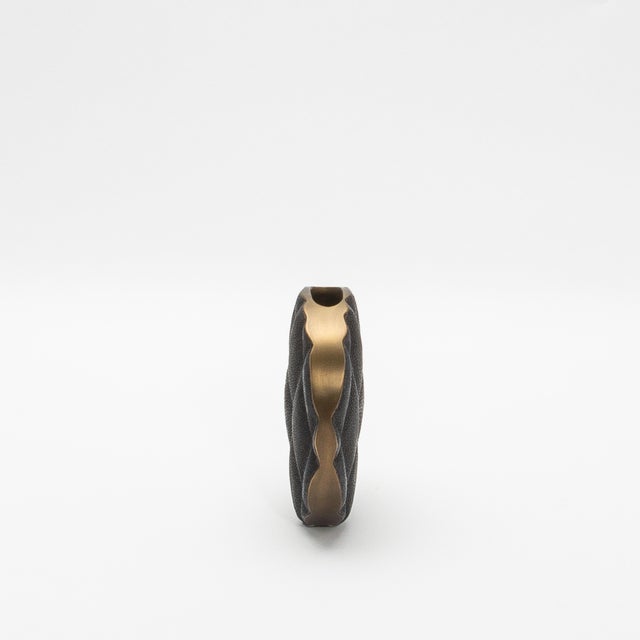 Modern Modern Quilted Vase in Black Shagreen With Brass Details by Kifu Paris For Sale - Image 3 of 7