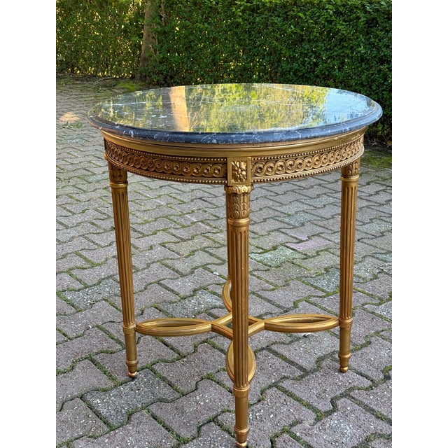 19th Century 19th C French Louis XVI Gilt Beech Marble Side Table 1Pc For Sale - Image 5 of 10