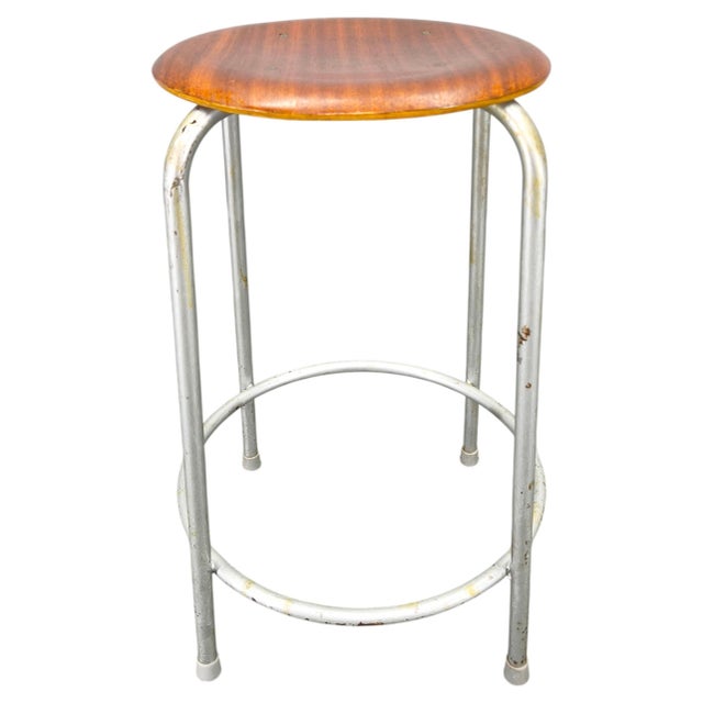 German Industrial Stool with Plywood Seat, 1950s For Sale - Image 10 of 10