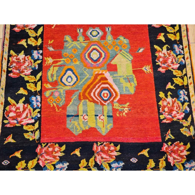 Red Vintage Caucasian Karabagh Rug, Hand-Knotted Gol Farang Floral Design, 5' x 7' For Sale - Image 8 of 15