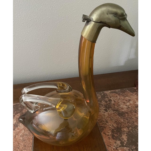 Art Deco 1930s Art Deco Amber Glass and Brass-Mounted Swan Decanter For Sale - Image 3 of 8